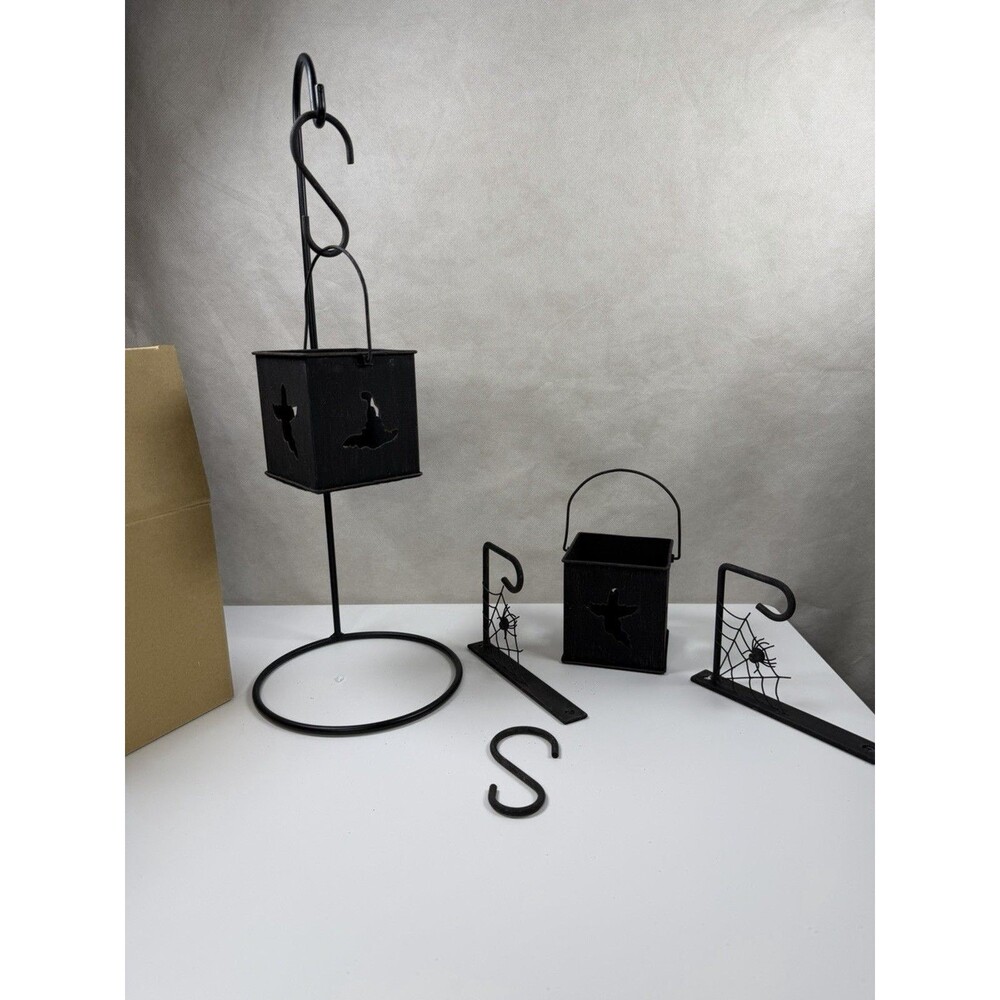 Gold Canyon Halloween Peek-A-Boo Lantern Set Table Stand Web Wall Mounts Boxes